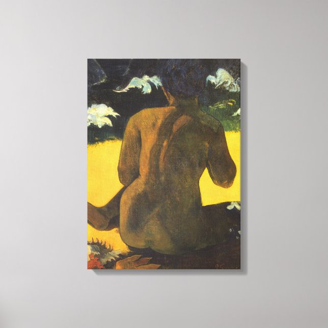 Kvinna vid havet av Paul Gauguin Canvastryck (Framsida)