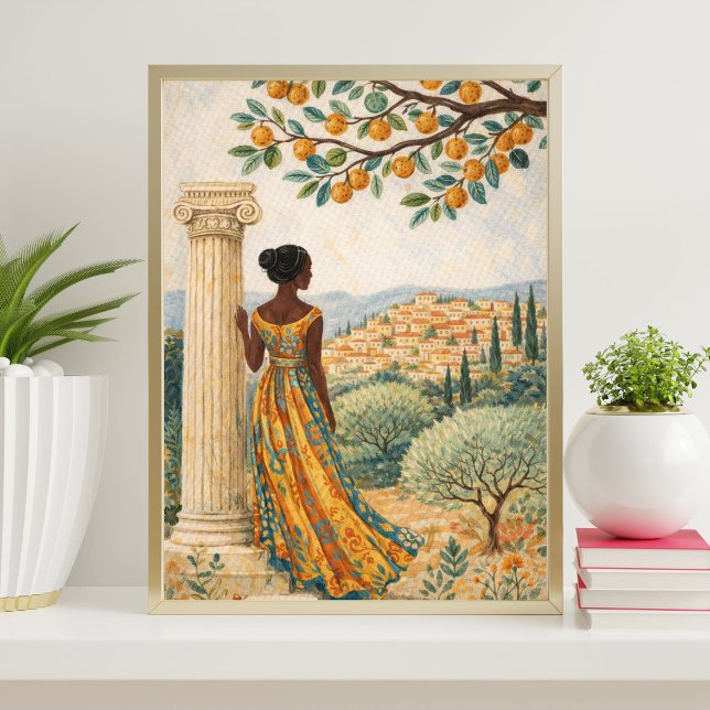 Kvinna vid kolonn med citrus träd illustration poster (Skapare uppladdad)