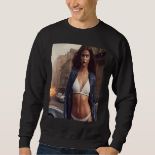 Kvinna Vit Bikini Se Glam Tjej Klänning Inspiratio Lång Ärmad Tröja