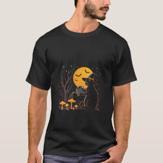 Kvinna Witchy Black Cat Watering Svamp Moonlig T Shirt