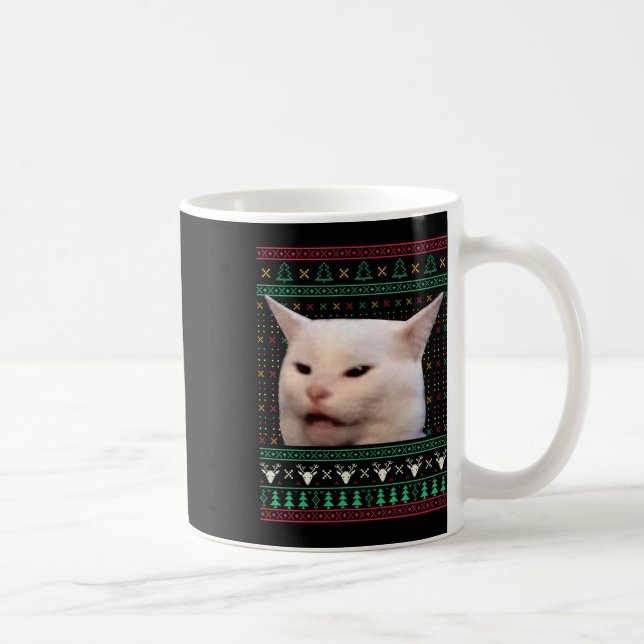 Kvinna Yelling at a cat Ugly X mas Sweaters Funny  Kaffemugg (Höger)
