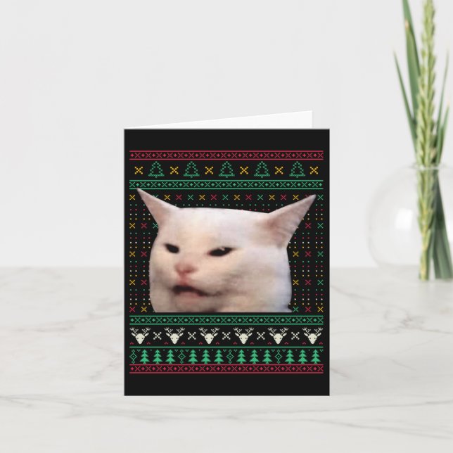 Kvinna Yelling at a cat Ugly X mas Sweaters Funny  Kort (Framsida)