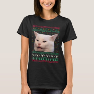 Kvinna Yelling at a cat Ugly X mas Sweaters Funny T Shirt