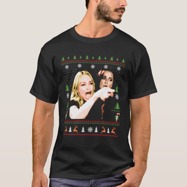 Kvinna Yelling at Cat Meme Ugly jul T Shirt (Framsida)