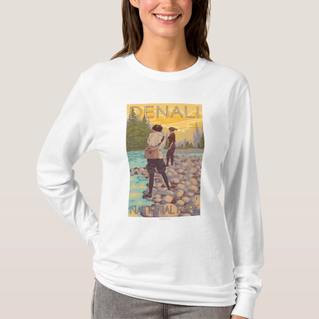 Kvinnaflygfiske - Denali nationalpark, Tee Shirt (Framsida)