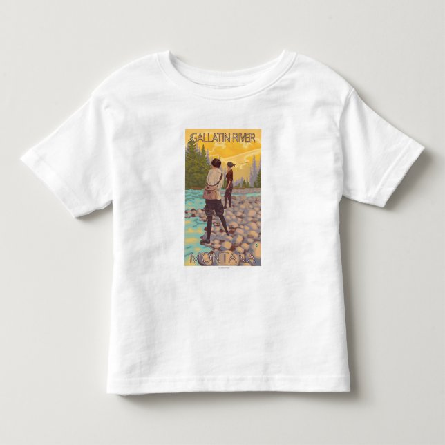 Kvinnaflygfiske - Gallatinflod, Montana Tee (Framsida)