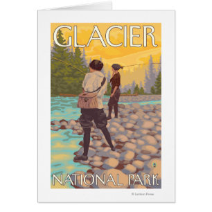 Kvinnaflygfiske - glaciärnationalpark, MT Hälsningskort