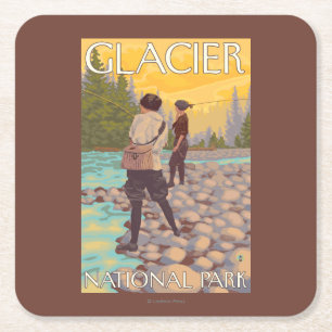 Kvinnaflygfiske - glaciärnationalpark, MT Underlägg Papper Kvadrat