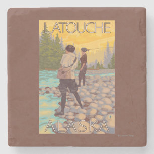 Kvinnaflygfiske - Latouche, Alaska Underlägg Sten