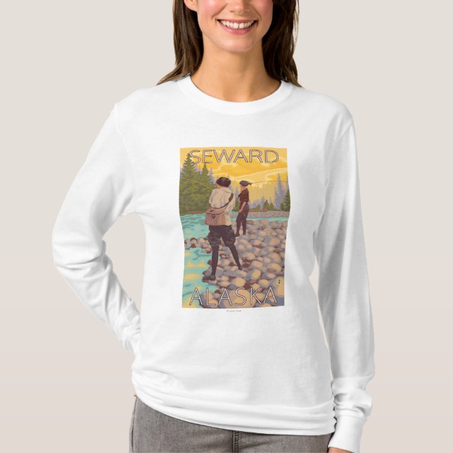 Kvinnaflygfiske - Seward, Alaska Tee Shirt (Framsida)