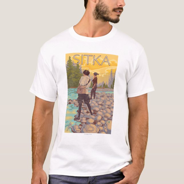 Kvinnaflygfiske - Sitka, Alaska Tee (Framsida)