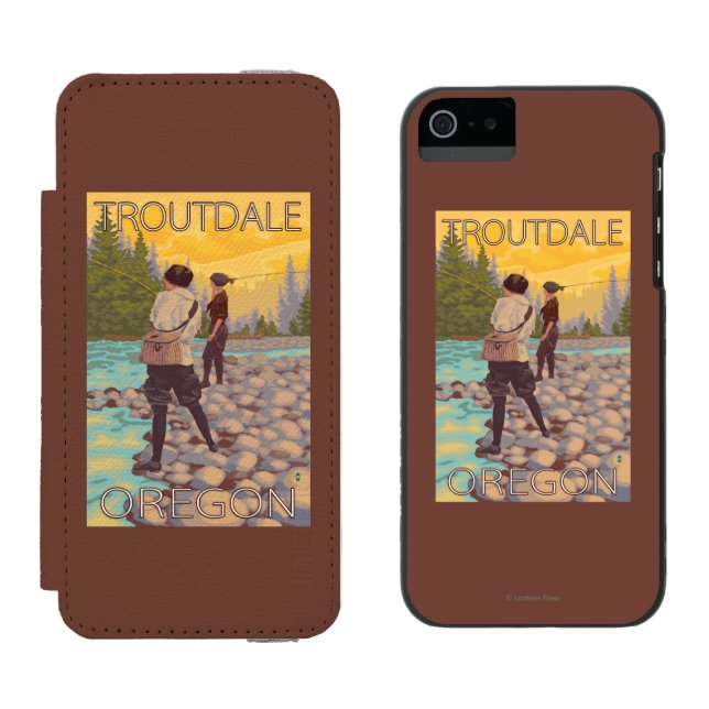 Kvinnaflygfiske - Troutdale, Oregon Incipio iPhone Wallet Skal (Sida vid Sida)