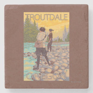 Kvinnaflygfiske - Troutdale, Oregon Underlägg Sten