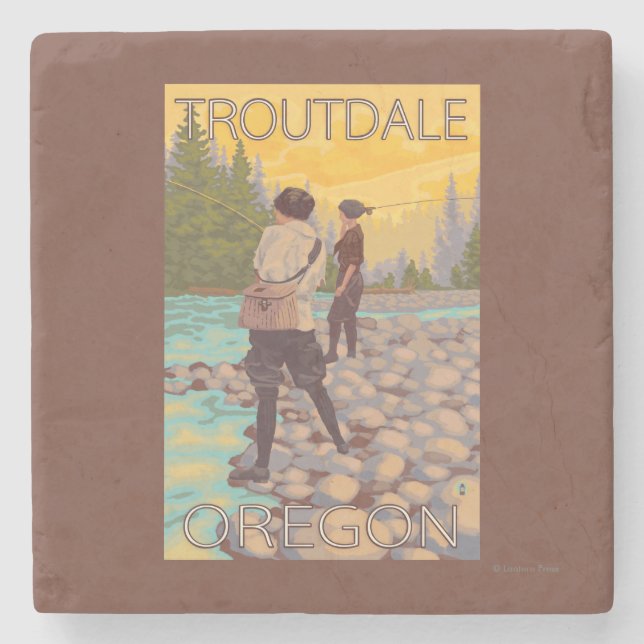 Kvinnaflygfiske - Troutdale, Oregon Underlägg Sten (Framsidan)