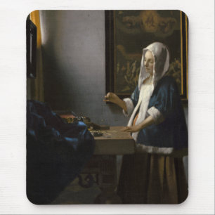 Kvinnainnehav en balansera av Johannes Vermeer Musmatta