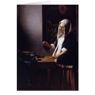 Kvinnainnehav en balansera hälsningskort