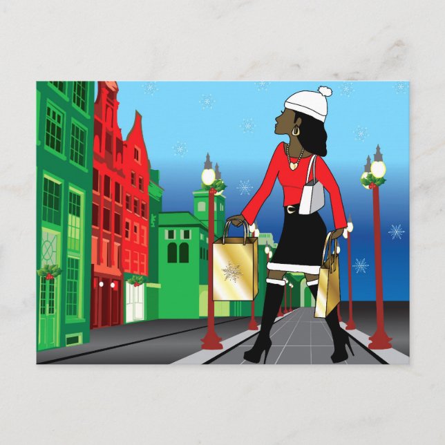 Kvinnajulen som shoppar med, hänger lös helg vykort (Framsida)