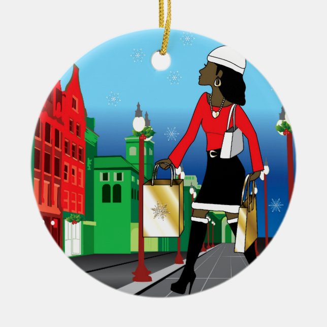 Kvinnajulen som shoppar med, hänger lös julgransprydnad keramik (Framsidan)
