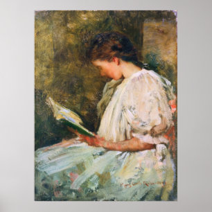 Kvinnaläsning en bok, titelokända poster
