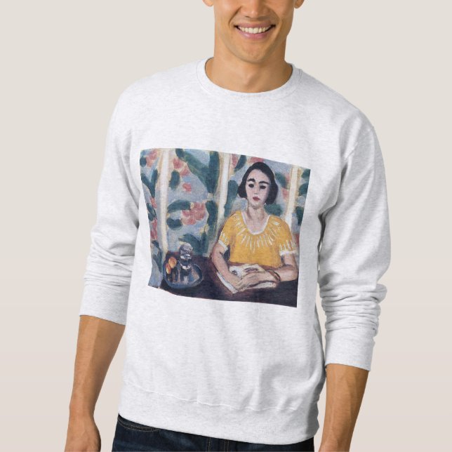 Kvinnaläsning med persikor Matisse Crewneck Långärmad Tröja (Framsida)