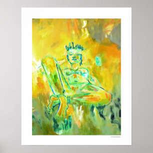 Kvinnan i ängen, grön figurativaa 20x16 skrivar ut poster