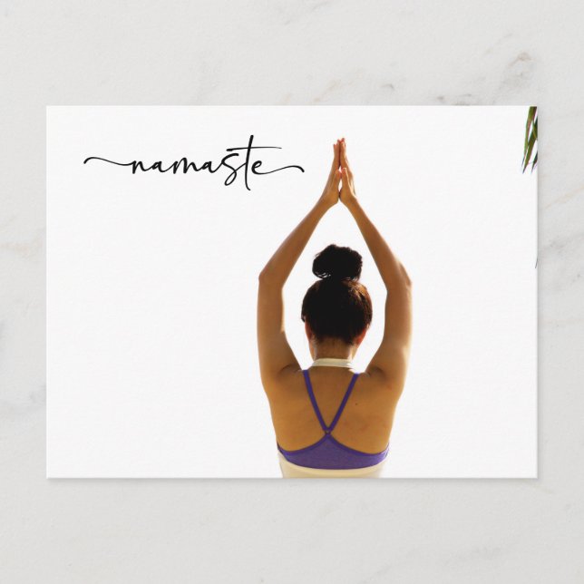 Kvinnan i Namaste Yoga höjer handen Tack Vykort (Framsida)
