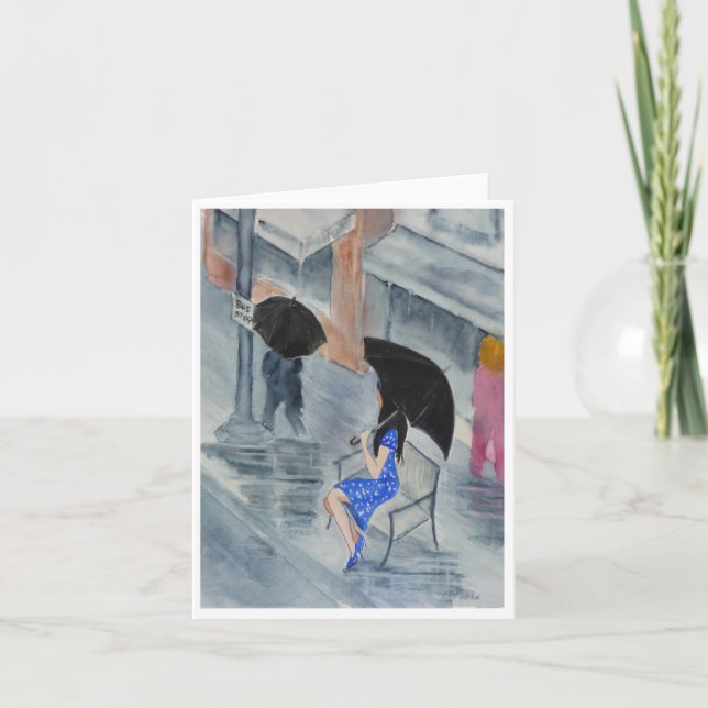 Kvinnan i polkaen pricker klänningen kort (Framsida)