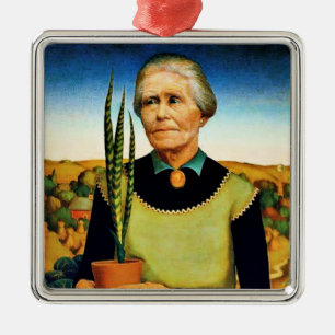 Kvinnan med växter av Grant Wood Julgransprydnad Metall