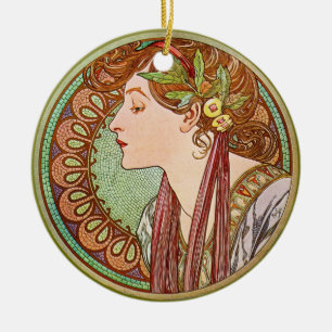 Kvinnan profilerar, Alphonse Mucha Julgransprydnad Keramik