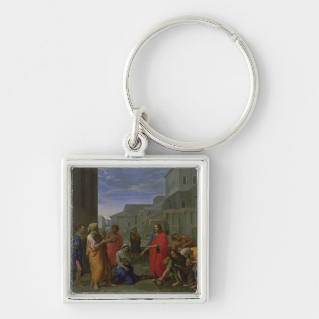 Kvinnan som tas i äktenskapsbrott, 1653 fyrkantig silverfärgad nyckelring (Framsidan)