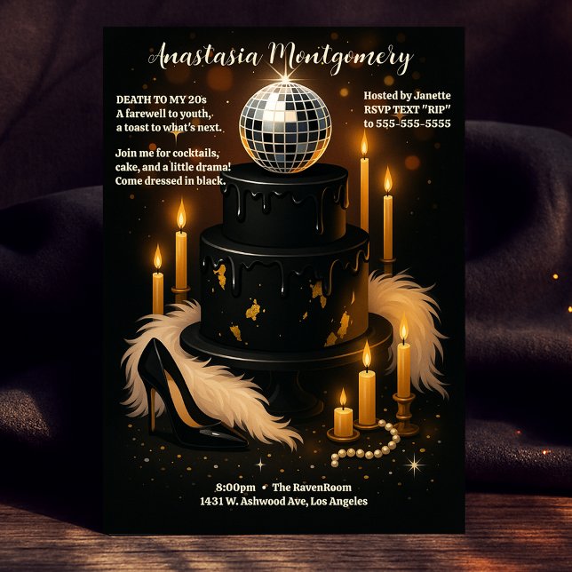 Kvinnans 30års födelsedag-död till mitt 20-tal Gla Inbjudningar (Woman's 30th Birthday Death to my 20s Glam Party Invitation)
