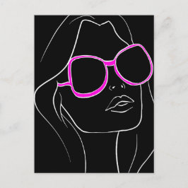 Kvinnans ansikte i rosa solglasögon Retro svart Vykort