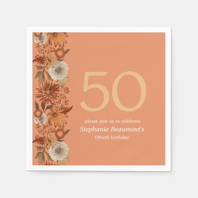 Kvinnans höstblomma 50:e födelsedag pappersservett (Framsidan)