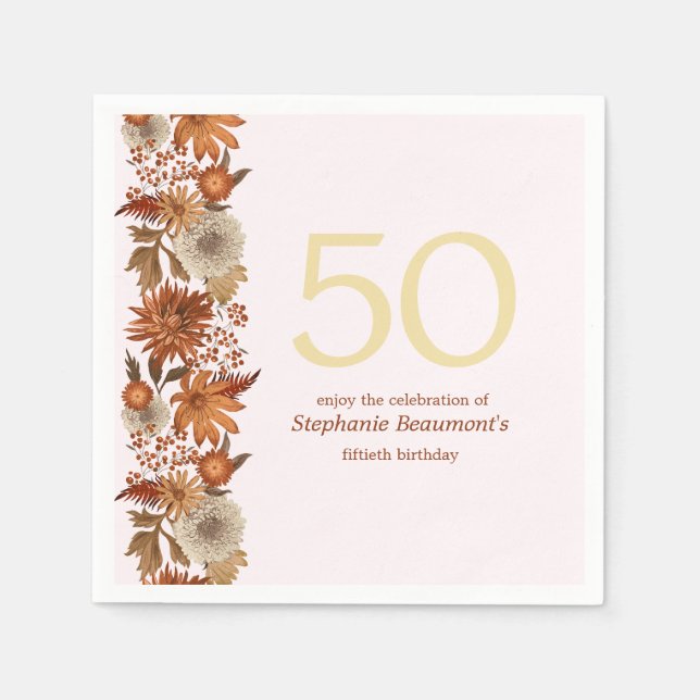 Kvinnans höstblomma 50:e födelsedag pappersservett (Framsidan)