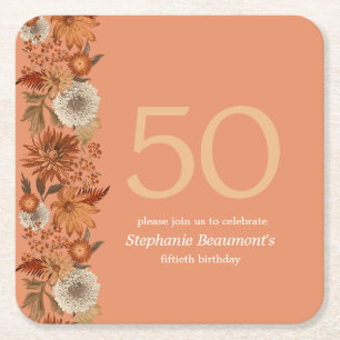 Kvinnans höstblomma 50:e födelsedag underlägg papper kvadrat