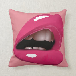 Kvinnans Läppar i Magenta Pillow Kudde