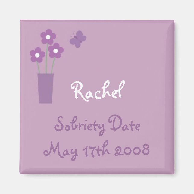 Kvinnans lilac Sobriety Date magnet (Framsidan)
