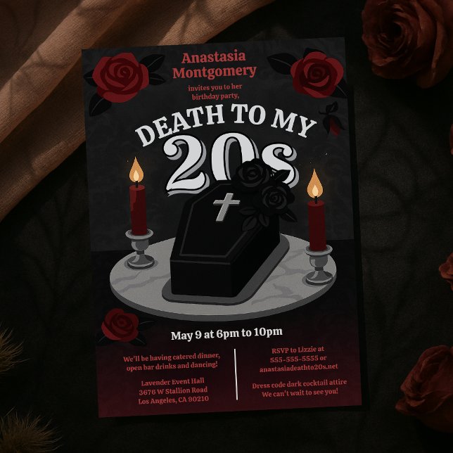 Kvinnans Mörk 30års födelsedag Död till min 20-års Inbjudningar (Woman’s Dark 30th Birthday Death to My 20s Gothic Invitation)