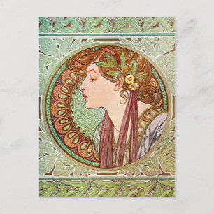 Kvinnans profil, Alphonse Mucha Vykort