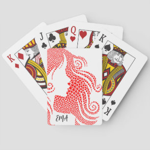 Kvinnans Silhouette i Tiny Hearts Monogrammed Casinokort