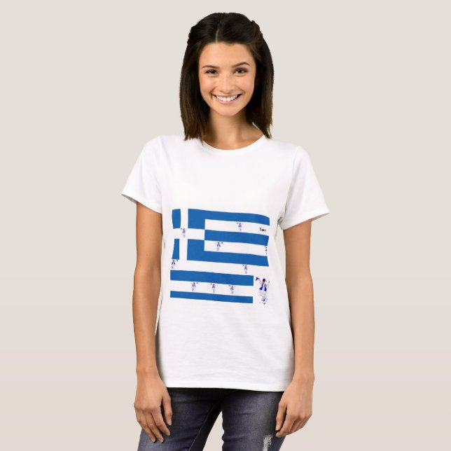 Kvinnans T-Shirts/Grekiska Flagga Tee (Hel framsida)