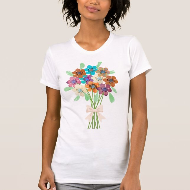 Kvinnans teve med blommornas Bouquet T Shirt (Framsida)