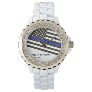 *~* Kvinnans Thin Blue Line Flagga Polischef Armbandsur