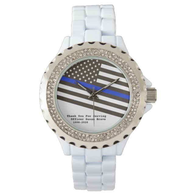 *~* Kvinnans Thin Blue Line Flagga Polischef Armbandsur (Framsida)