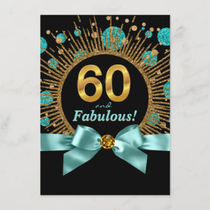 Kvinnas 60-årsdag Tealblå och Guld Inbjudningar