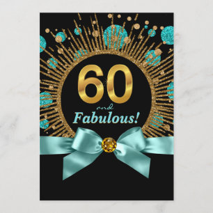 Kvinnas 60-årsdag Tealblå och Guldglitter Inbjudningar