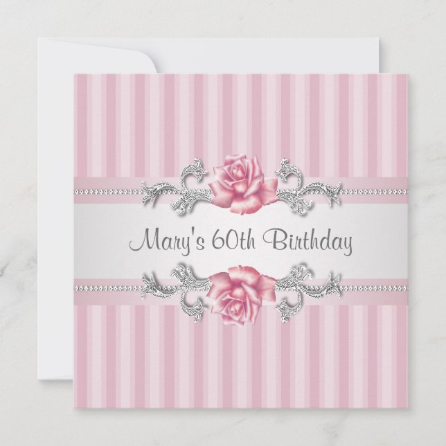Kvinnas 60-årsfest med rosa rosor inbjudningar (Framsida)