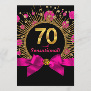 Kvinnas 70-årsfest Fuchsia och Guld Inbjudningar