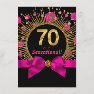 Kvinnas 70-årsfest Hot Pink och Guld Inbjudningar