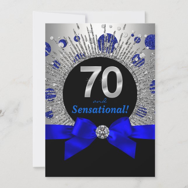 Kvinnas 70-årsfest Royalblå och Silver Inbjudningar (Framsida)